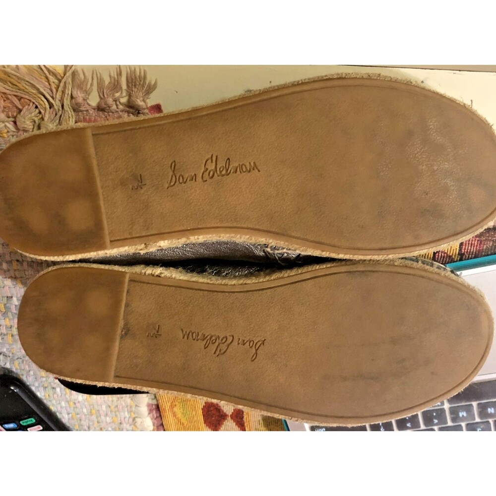 SAM EDELMAN CATHERINE Metallic Gray Woven Leather Espadrille Loafers 7.5 - Picture 13 of 14